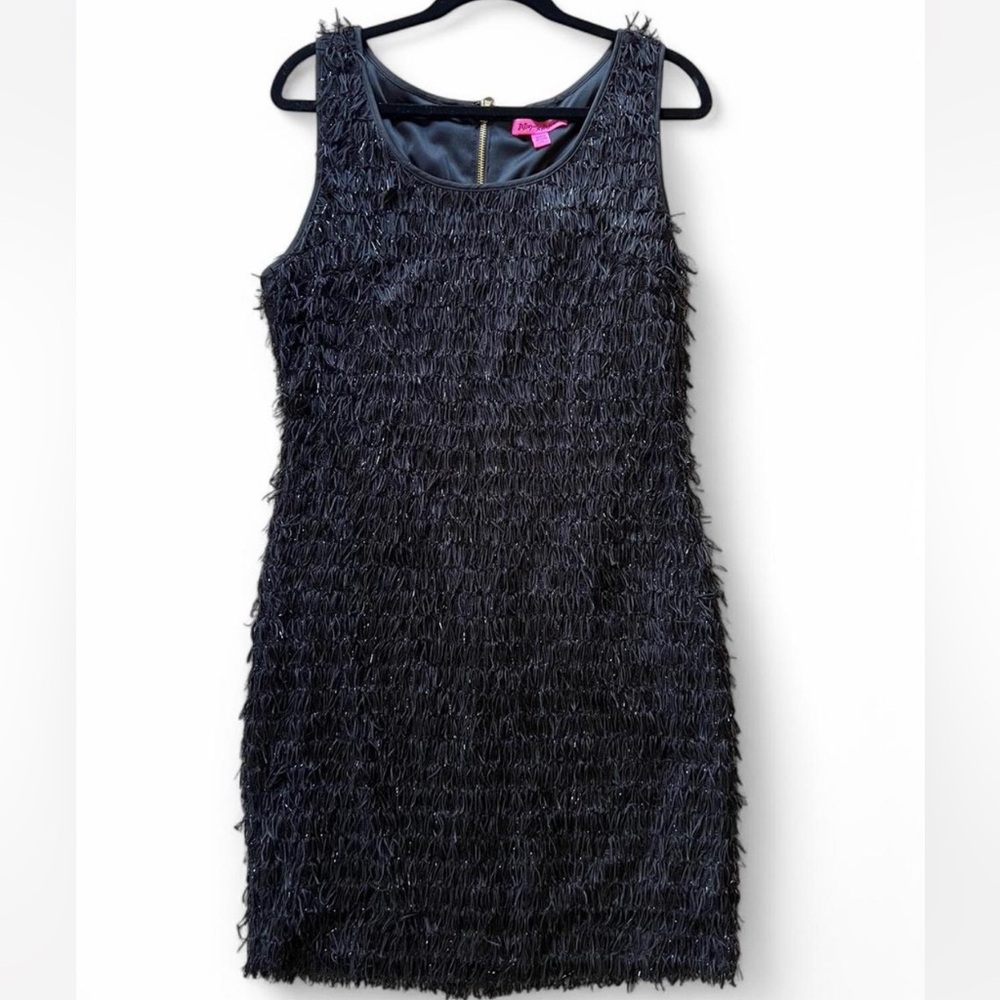 Y2K Betsey Johnson Black Flapper Tassel Mini Dress